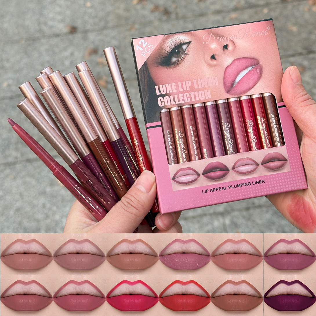 Cross-Border Tk Popular 12-Color Matte Lip Liner Set, Waterproof, Long-Lasting, Easy to Apply, Lip Contouring Lipstick Pen Set
