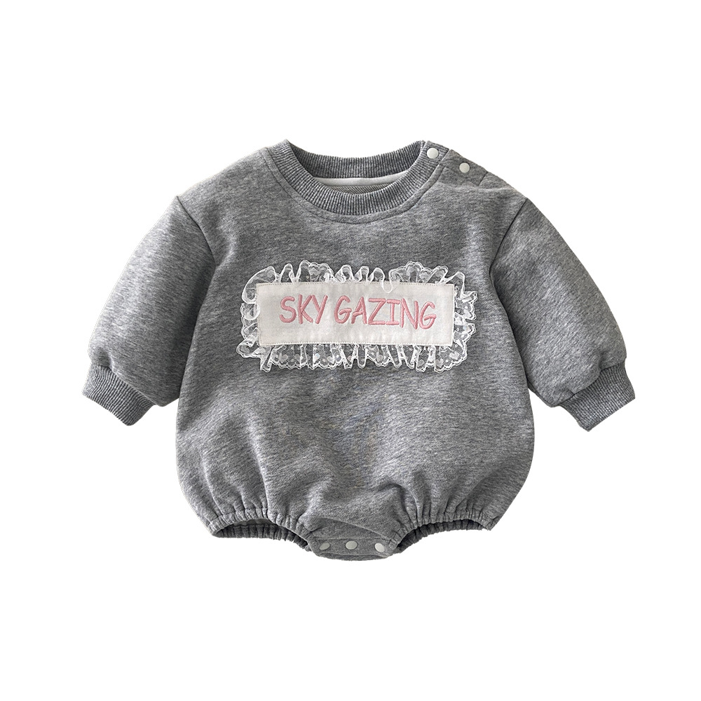 Ropa para niños coreanos, niñas, ropa de una pieza de encaje de estilo occidental, mameluco suelto, ropa de salida, ropa de manga larga para bebés femeninos