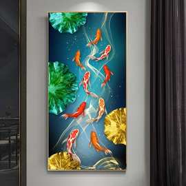 现代简约单幅抽象荷塘金鱼荷叶 喷绘画 沙发背景墙装饰画挂画油画