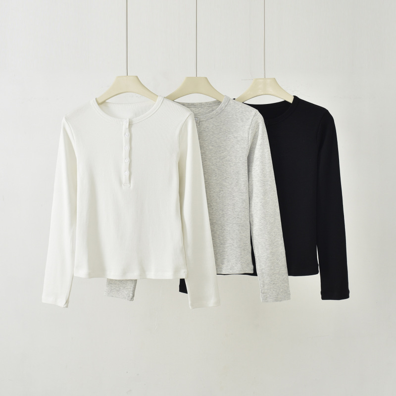 Tencel Cotton Henley Collar Buttoned Long-Sleeve T-Shirt for Women, Simple and Versatile, Slim-Fit, Flattering, Solid Color Top Tencel Cotton Henley Collar Buttoned Long-Sleeve T-Shirt for Women, Simple and Versatile, Slim-Fit, Flattering, Solid Color Top