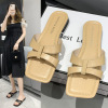 2022 new pattern sandals  Korean Edition Square Retro weave Hollow Exorcism Toe Large 35-43 slipper