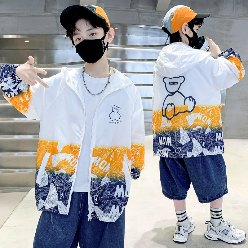 Summer Outwear Sun Protection Jacket for Boys 2024 New Children's Summer Sun Protection Suit Thin Ice Silk Breathable for Middle Kids Trendy