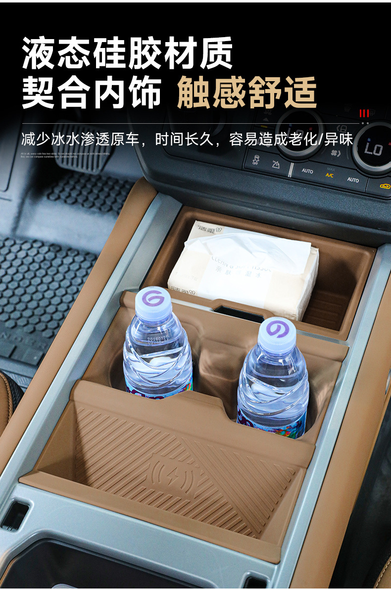 Suitable for 20-26 models of Land Rover Defender 110, wireless charging protective cover, 90 central control water cup holder, non-slip silicone pad