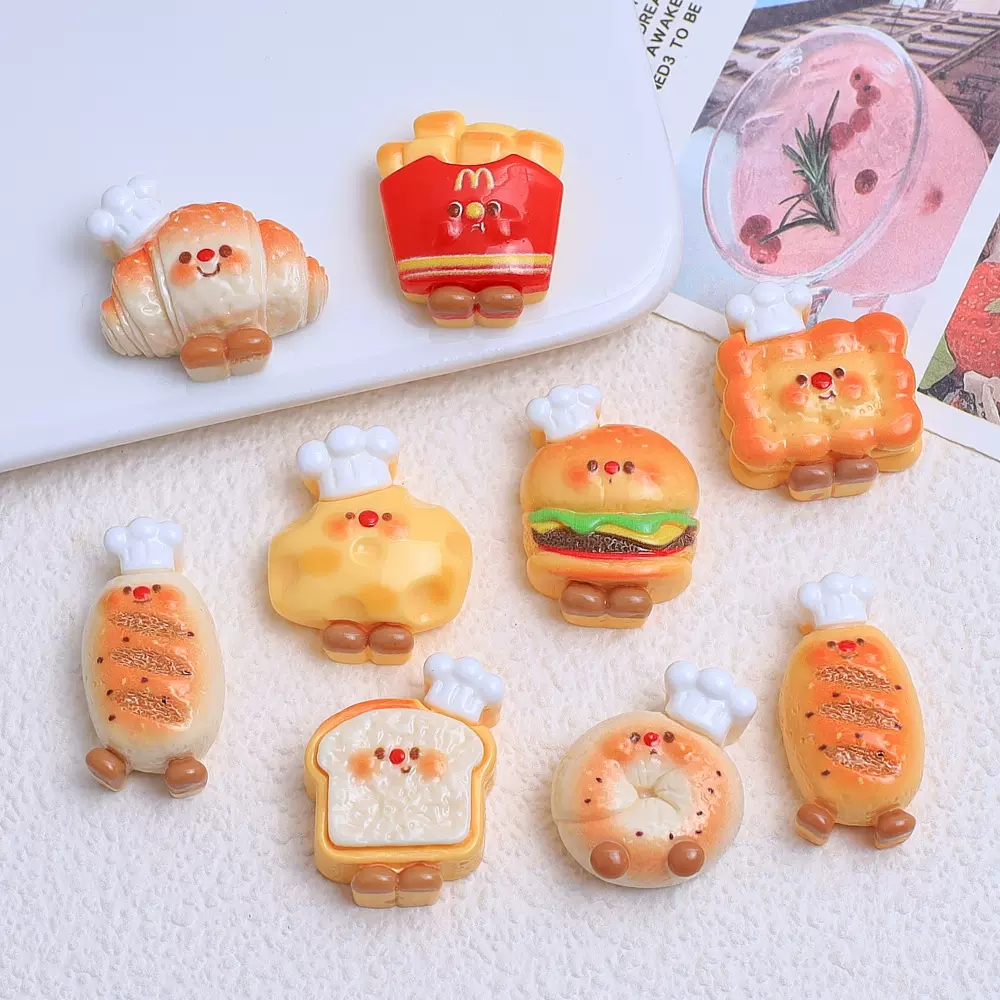 厨师小面包可爱食玩卡通diy饰品配件奶油胶树脂小配件发夹材料包