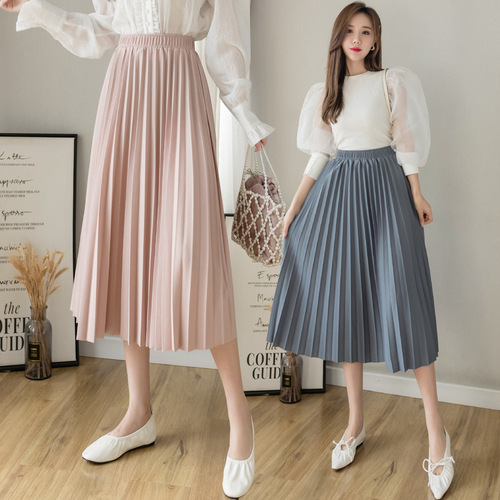 Amazon Spring and Summer New Korean Style Pleated Half-Body Skirt, Body-Shaping Slimming Chiffon Ice Silk Waistband, Wholesale