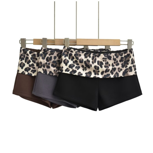 Korean-Style Summer European and American Style New American-Style Leopard Print Patchwork Casual Shorts, Sexy Outfit for Hot Girls, Hip-Hugging Hot-Selling Pants