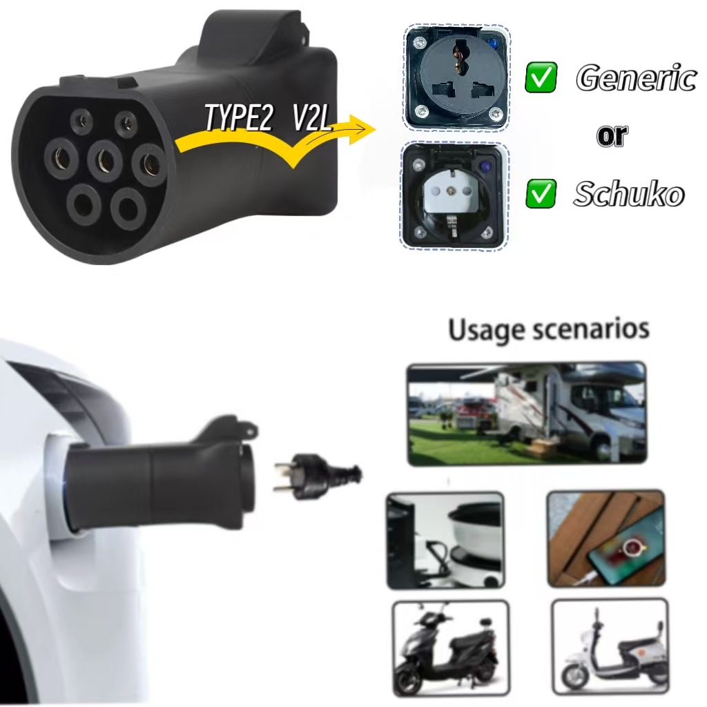 Ev European Standard Charging Pile Type2 Conversion Head Ac Adapter V2L European Standard Vehicle Discharge Three-Hole Universal Socket 220V