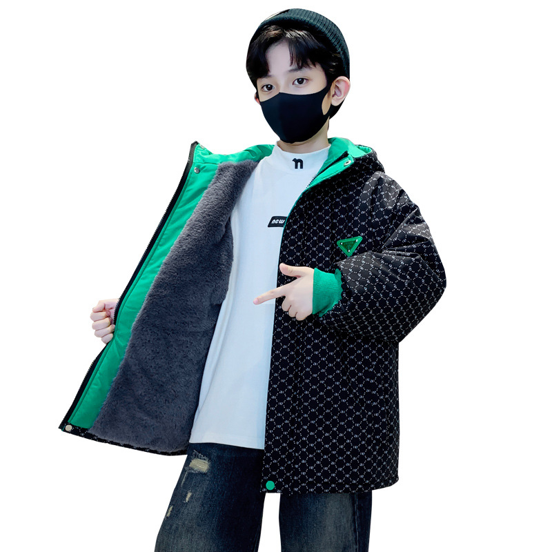 (2개) 어린이 의류 소년 코튼 코트 겨울 2023 새로운 벨벳 안감 두꺼운 큰 소년의 따뜻한 코튼 코트 탑