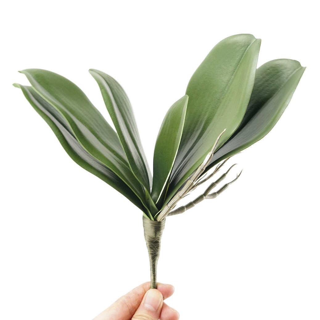 PU simulación Phalaenopsis hojas siente orquídea hojas boda decoración del hogar arreglo floral planta falsa en maceta planta verde Accesorios