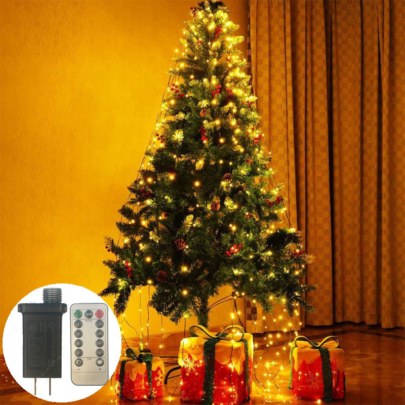 Transfronterizo nuevo anillo de línea de cuero verde oscuro árbol de Navidad iluminación de techo colgante árbol decoración de color iluminación parpadeante LED string