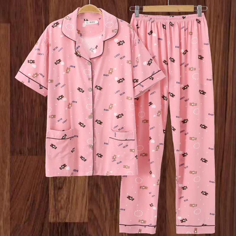 100% algodón más el tamaño de los pijamas de las mujeres Primavera, Otoño e Invierno manga larga suelta de mediana edad y joven confinamiento desgaste del hogar traje de verano