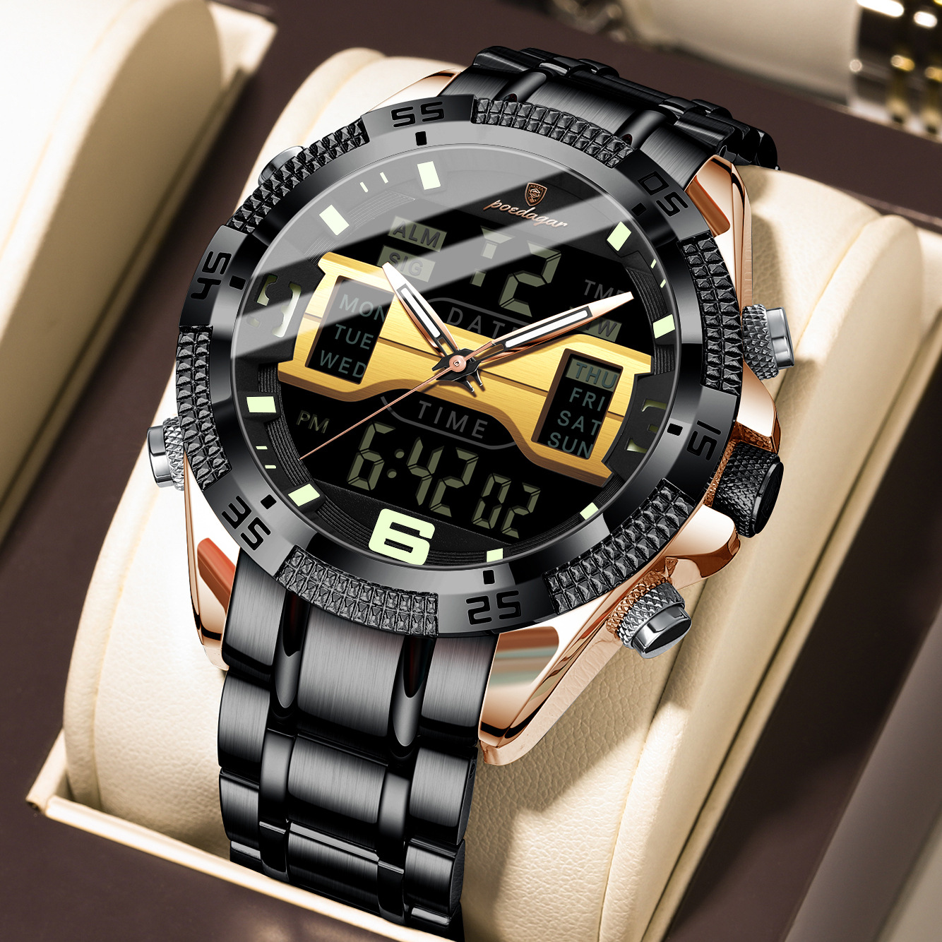 PE103 로즈 골드 블랙 표면 스틸 벨트 모델