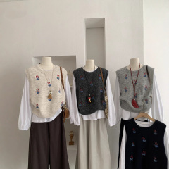 衣长55胸围50 羊驼绒针织毛衣马甲上衣花卉绣花精品时尚套头衫