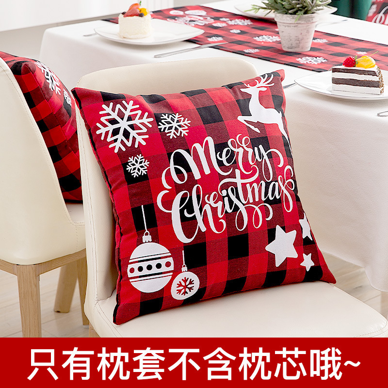 クロスボーダークリスマス装飾クリエイティブリネンチェック柄枕カバークリスマスヘラジカ枕カバーヨーロッパとアメリカの正方形枕カバー|undefined