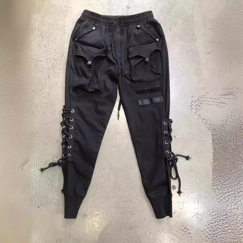 Ins Dark Functional Style Slim Fit Crane Pants Personalized Strap Design Hip-Hop Foot Pants Long Pants Casual Pants for Men