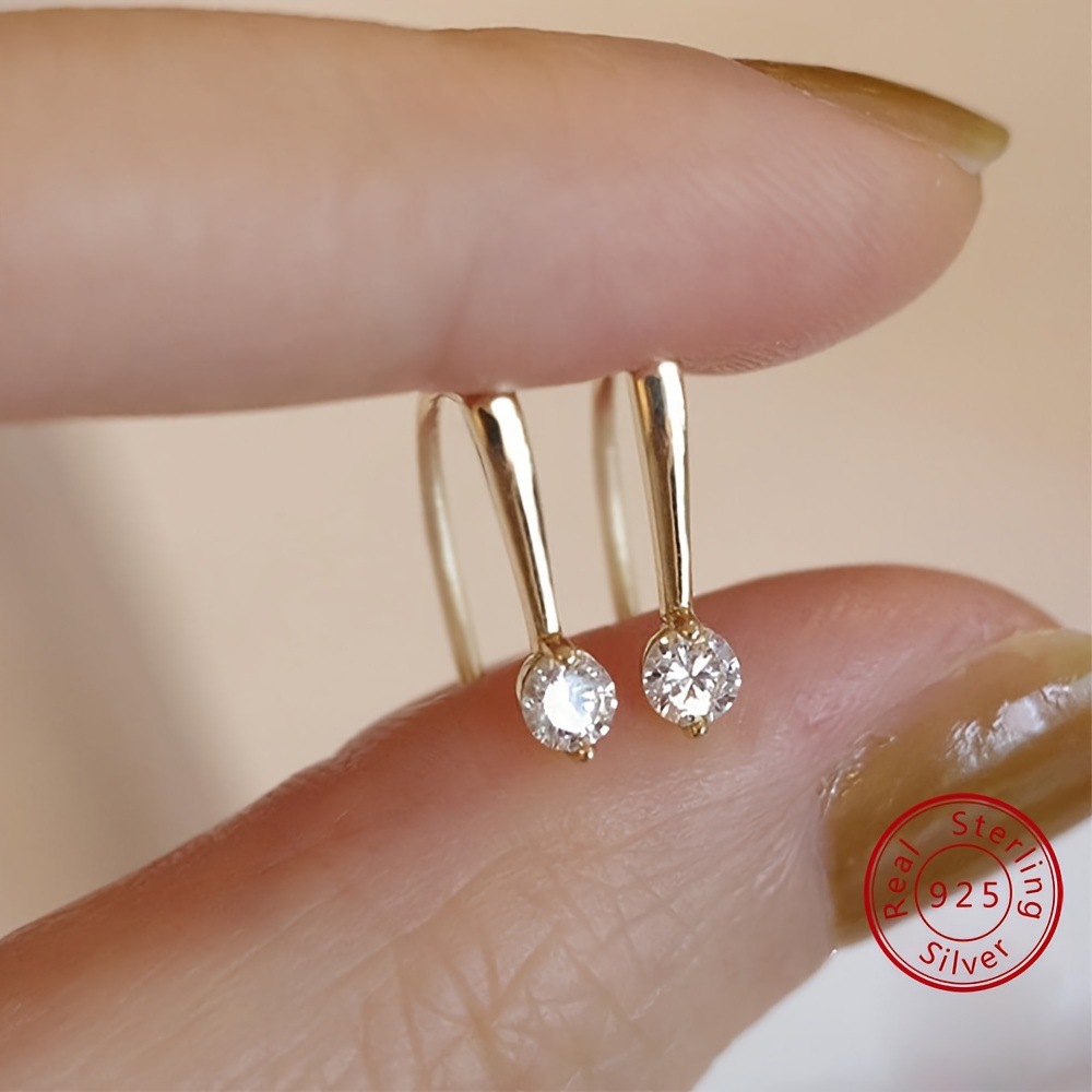 2g Weight 925 Sterling Silver Ear Needle Material 1 Pair 925 Sterling Silver Zircon 925 Sterling Silver Earrings Geometric Ear Hook