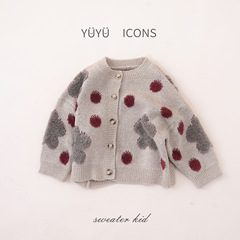 Spring 2024 New Korean Style Children's Clothing for Girls, Large Polka Dot Sweater for Middle Children, Knitted Cardigan for Baby Girls