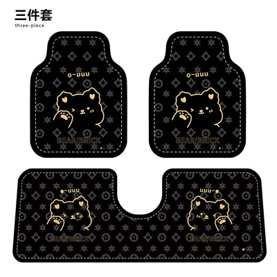 Car floor mats are non-slip, water-absorbent, dirt-resistant, suitable for both driver and passenger seats, single-piece carpet style, universal, easy to clean, detachable, and cartoon-themed (Car Carpet) - black-and-gold-striped-bear-three-piece-set-front-x2-one-piece-back-x1-diatom-mud