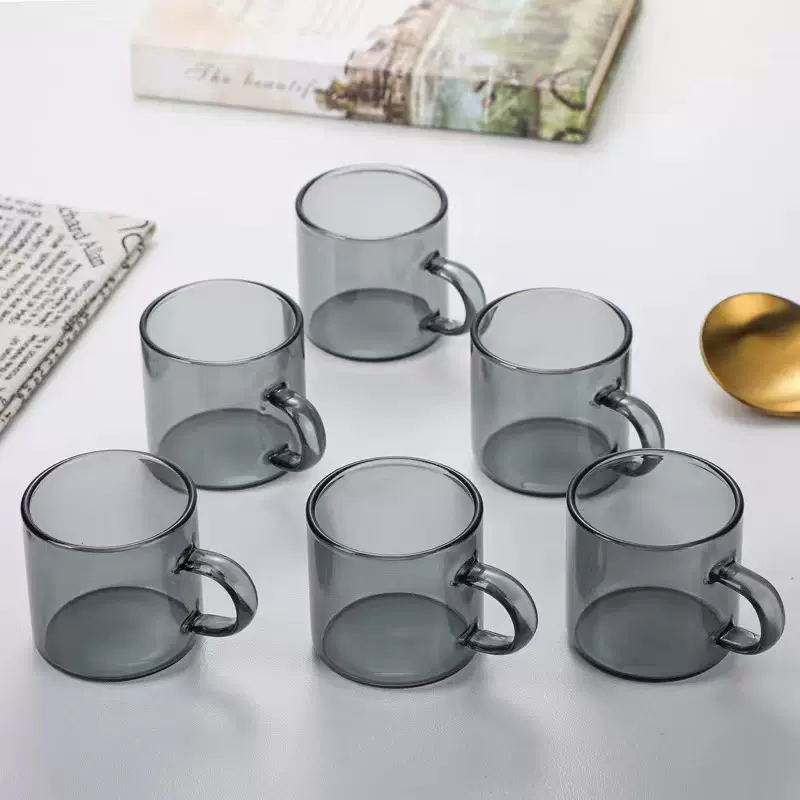 高硼硅玻璃品茗杯围炉煮茶杯加厚专用茶杯灰色中式把杯透黑把杯