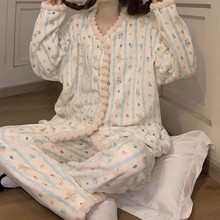 珊瑚绒睡衣女秋冬季加厚保暖2025新款甜美可爱法兰绒家居服套装
