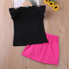 Summer set with bow, suitable for import, with short sleeve, children's clothing, wholesale