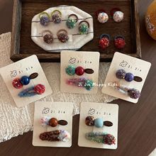 新款秋冬毛绒球球发夹可爱迷你宝宝拇指发圈卡通时尚豆豆夹边夹