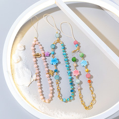 波西米亞風彩色水晶串珠手機鏈 小清新貝殼吊墜手機掛繩鑰匙掛繩