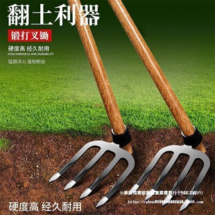 Thickened iron rake steel rake rake garden vegetable turning soil loosening rake agricultural tools three or four teeth rake land clearing hoe