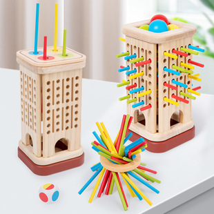 Cross-Border Children's Three-In-One Stick Balance Game Color Recognition Early Education Educational Wooden Toys Manufacturer Wholesale