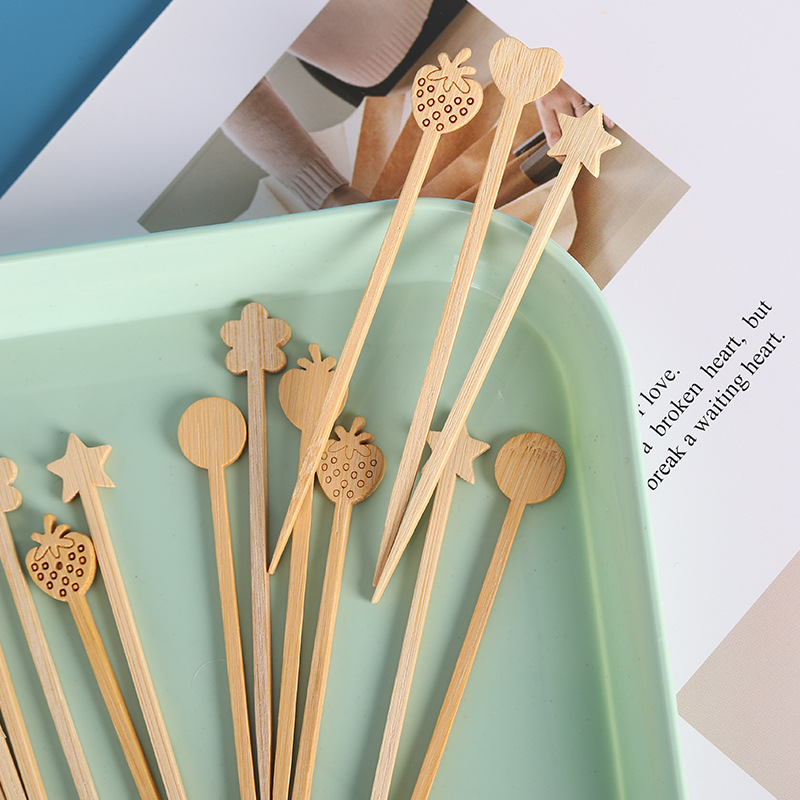 horquilla de fruta de madera desechable palo de bambú azúcar de calabaza palo de fruta creativo barra de café batida guardería infantil