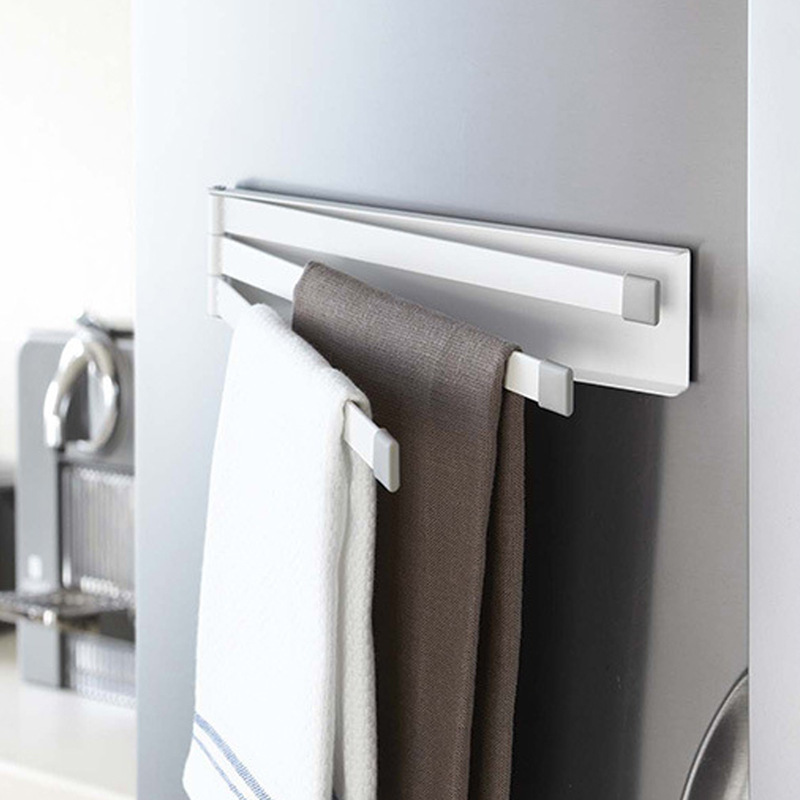 Liheng Magnetic Towel Hanging Rod Rotary Folding Kitchen Refrigerator Rack Punch-Free Multi-Pole Bathroom Storage