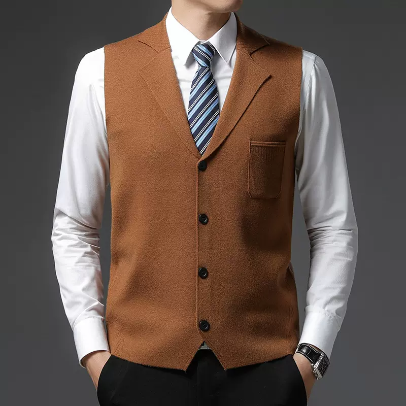 冬季针织背心男式厚款毛线坎肩西装领无袖毛衫秋冬毛衣马夹爸爸装