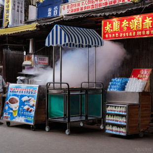 Night Market Sausage Stall Cart Foldableable Mobile Trolley Internet Celebrity Street Stall Milk Tea Entrepreneurship Snack Cart with Canopy