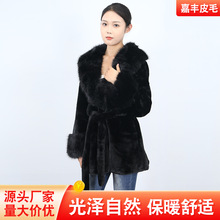 外套皮毛一体外穿中长款大毛领洋气仿狐狸毛领大衣冬仿狐狸毛貂毛
