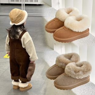 Girls' snow boots 2024 winter new fleece-lined baby fur one children's cotton boots boys warm cotton shoes