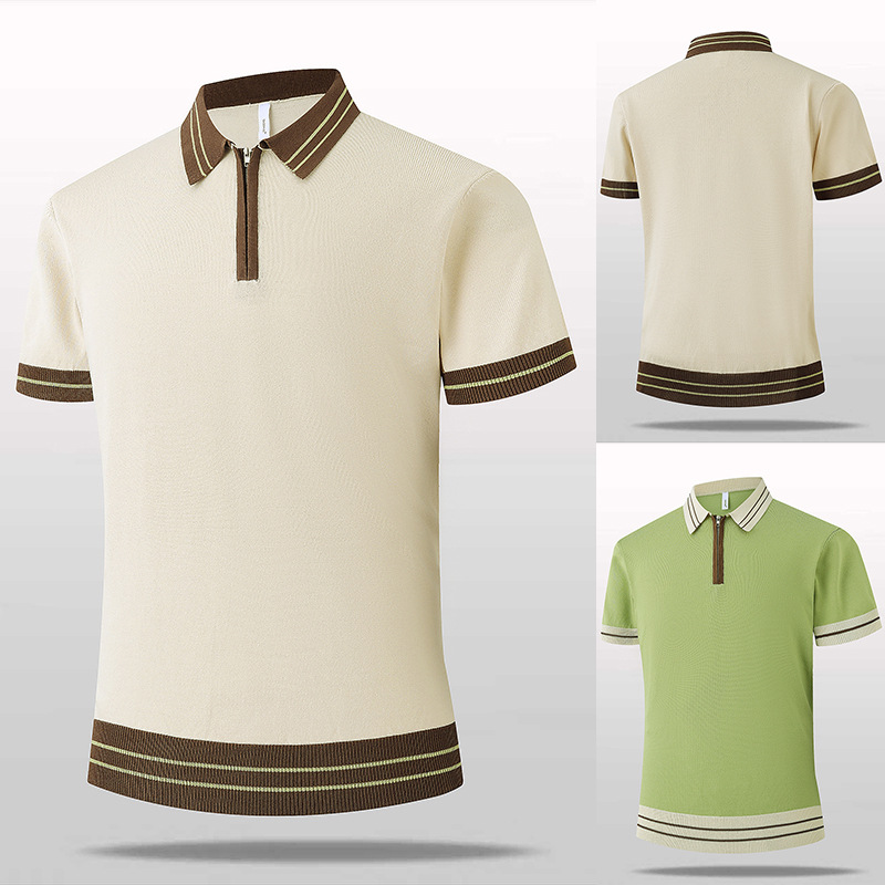 Polo camiseta de punto camiseta de manga corta hombre solapa media cremallera color viejo dinero viento camiseta de seda de hielo fábrica transfronteriza verano al por mayor