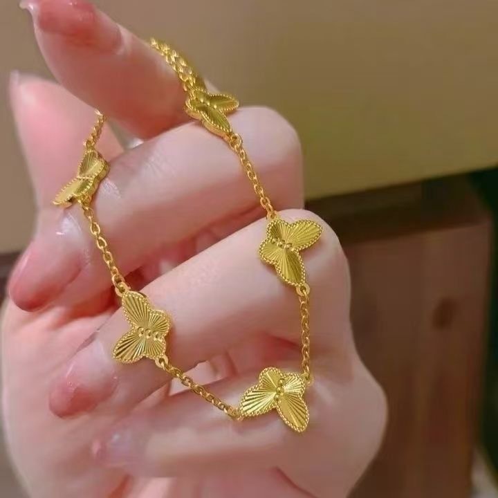 跨境爆款 蝴蝶双面贝母手链ins时尚简约百搭不掉色不锈钢首饰手环|undefined