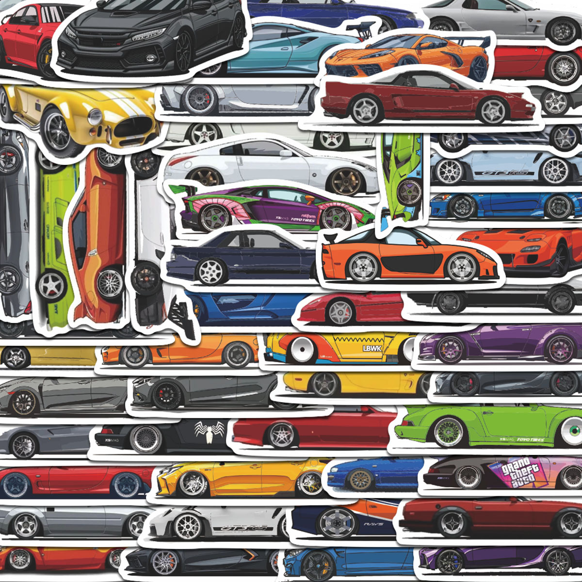 70 Non-Repeating Jdm Car Graffiti Stickers DIY Notebook Handbook Self-Adhesive Waterproof Stickers Wholesale