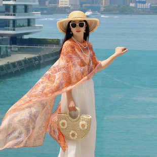 Yunnan Qinghai Travel Wear Sunscreen Shawl Women's Summer Thin Scarf for Seaside Vacation Oversized Beach Scarf