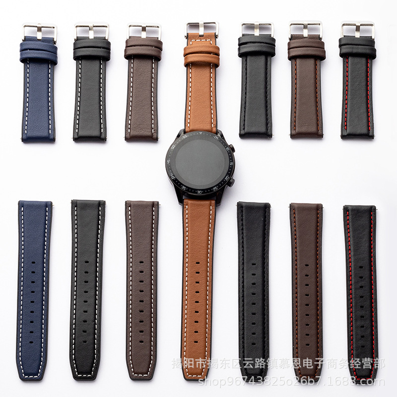 Suitable for Huawei Gt2 Silicone Leather Watch Strap Gt4/Gt5 Apple Xiaomi 18 20 22mm Leather Strap Ready for Sale