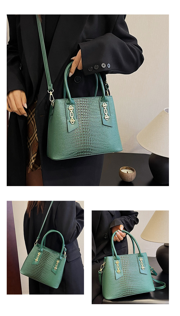 Handbag Women's New Western Style Shoulder Bag Large Capacity Commuter Crossbody Bag PU Leather Crocodile Pattern Bag Women's bag_voghion.com