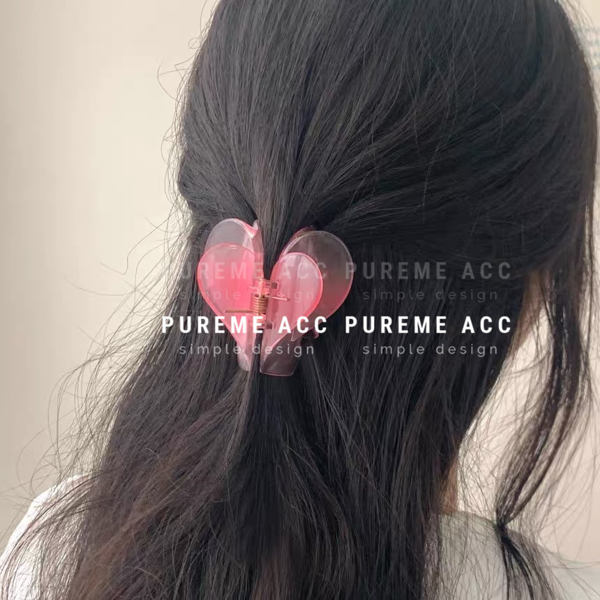 Korean Love Clamp Transparent Double Layer Elegant Back Head Plate Hairpin Bath Makeup Wash Shark Clip Hair Accessories for Women