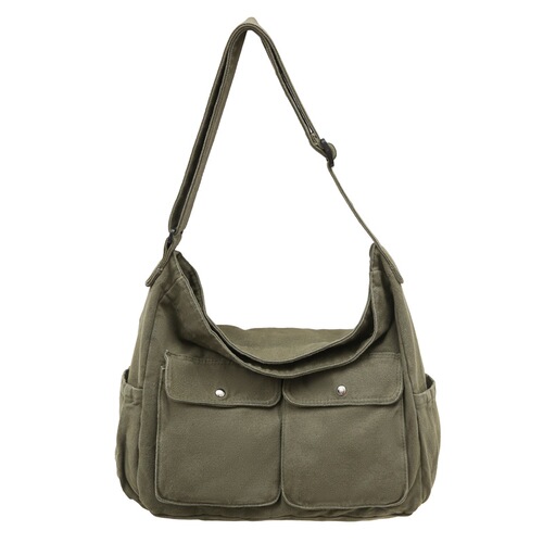 Workwear style crossbody bag men's ins one-shoulder canvas bag student class bag street large-capacity literary and casual bag