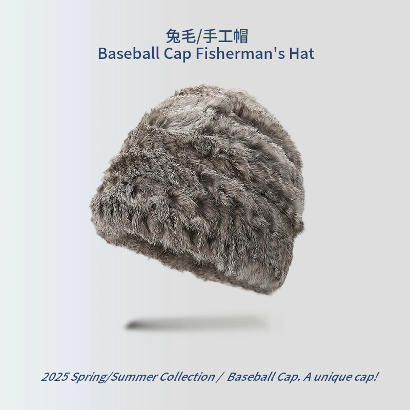 【D63 토끼털 헤어밴드 모자】회색