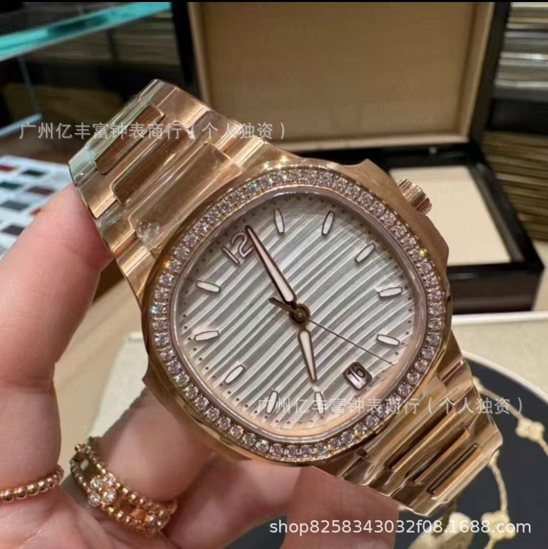 精钢复刻高品质男女百达鹦鹉7118系列女表玫瑰金镶钻休闲瑞士石英|undefined