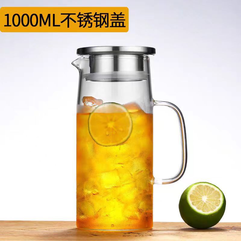Para la hospitalidad en el hogar, hervidor de agua frío con tapa de bambú, tetera recta con alto contenido de borosilicato, tetera para bebidas frías con jugo, tetera resistente a altas temperaturas