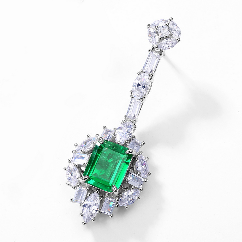 Transmisión en vivo transfronteriza nuevo Pendientes de esmeraldas de cultivo de plata S925 Pendientes de gemas con incrustaciones de mujer, estilo retro noble europeo y americano