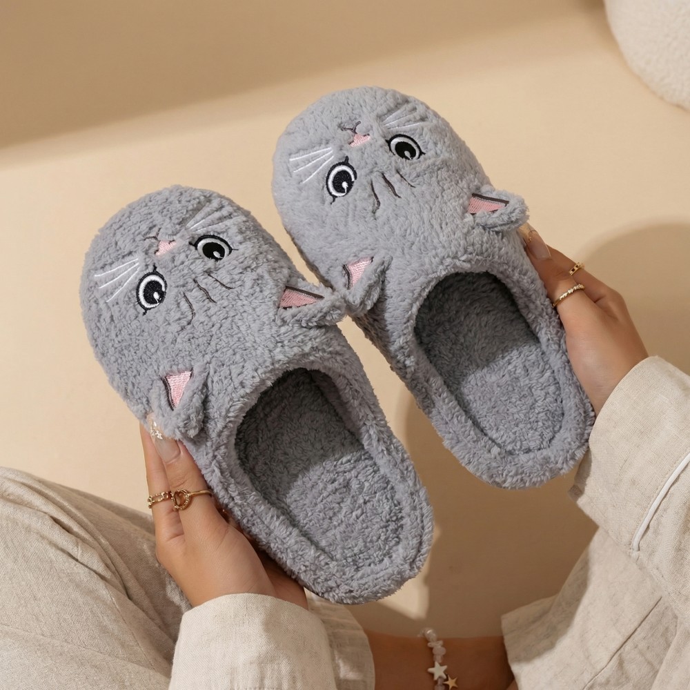 Zapatillas de algodón gatos transfronterizas de mujeres otoño y invierno domésticas impermeables impermeables impermeables silenciosas calentadas zapatillas de pelo de dibujos animados