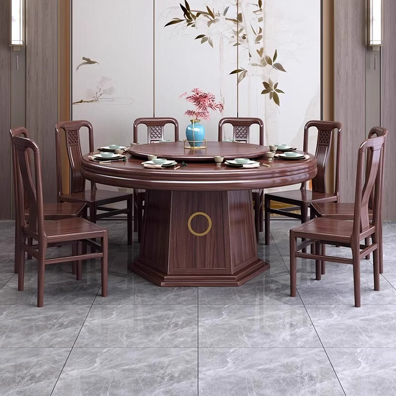 Nueva combinación de mesa y silla de comedor de madera maciza de ébano de estilo chino, mesa de arroz redonda para el hogar de tamaño pequeño, simple y moderno