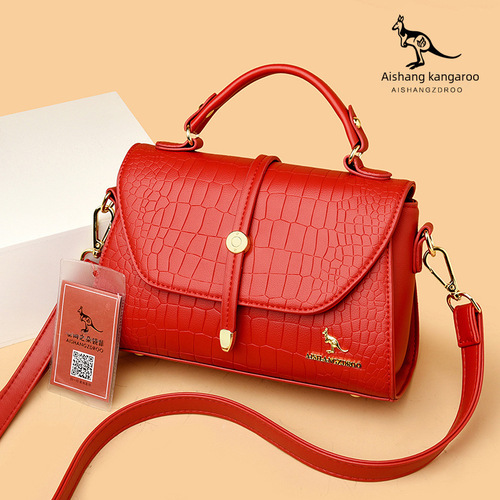 Cross-border women's handbag  summer soft leather women's handbag new fashion top handle bag single shoulder cross-body bag stone pattern small square bag
